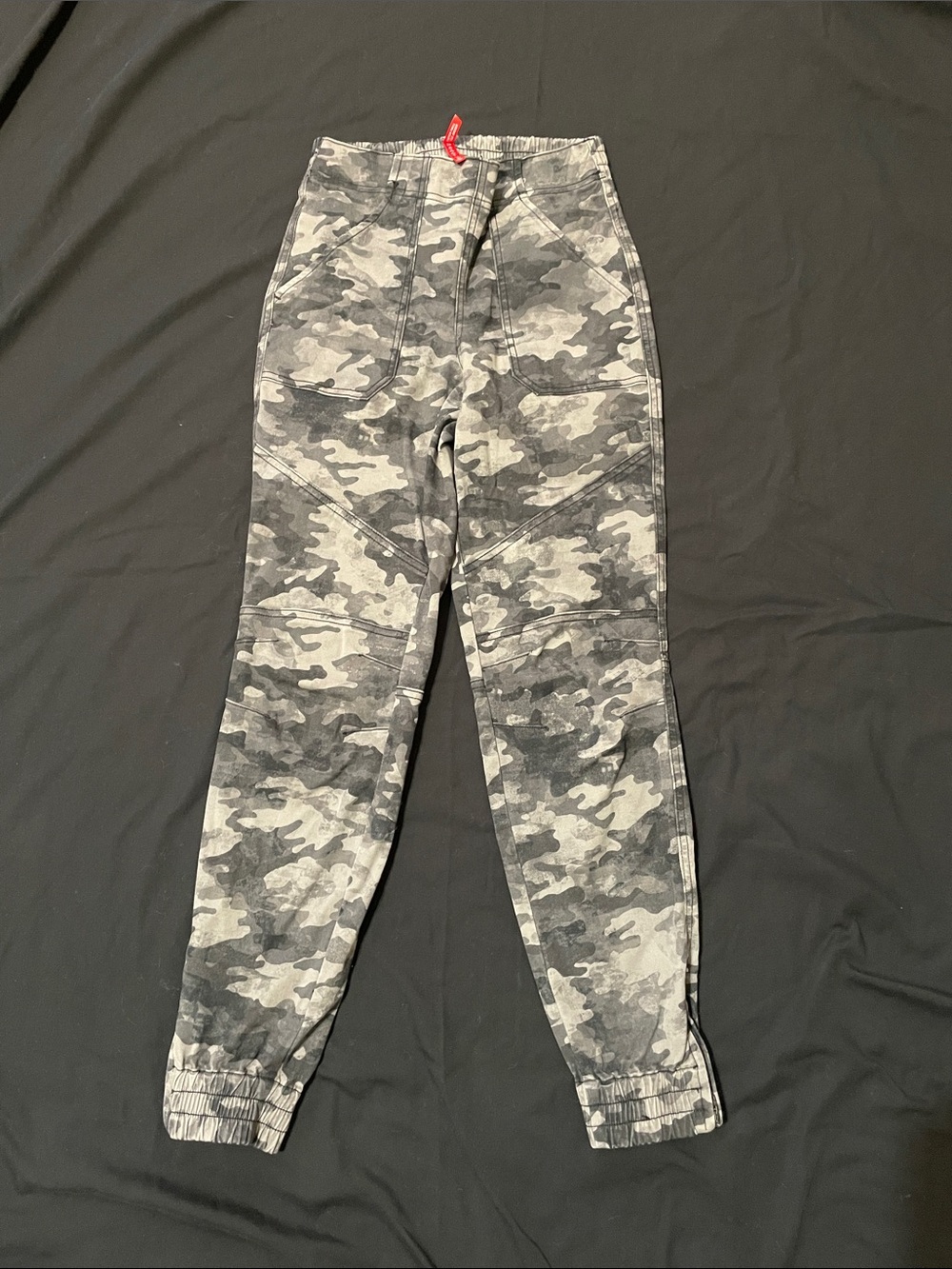 SPANX Black Camouflage Zipper Pants